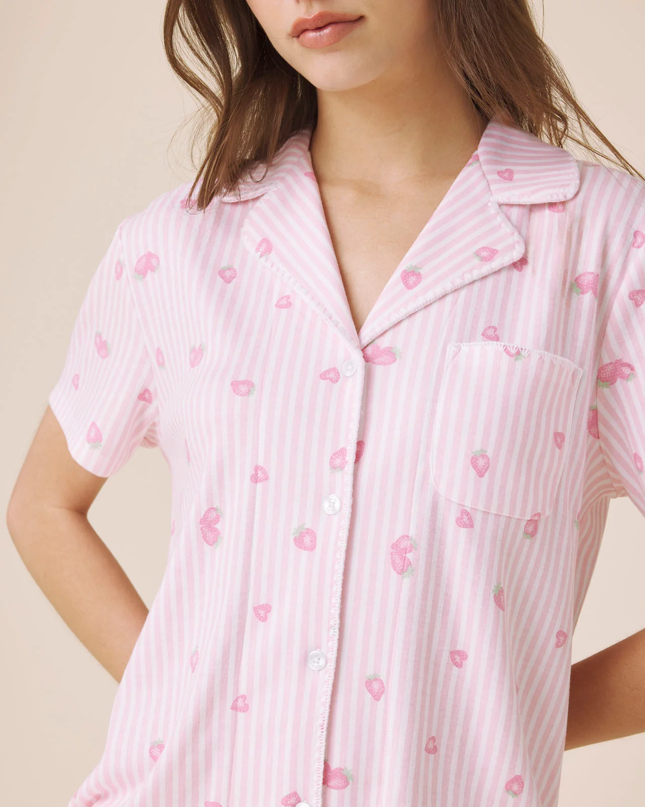 Strawberries and Stripes Notch Top and Crop Pant PJ Set - Image 4