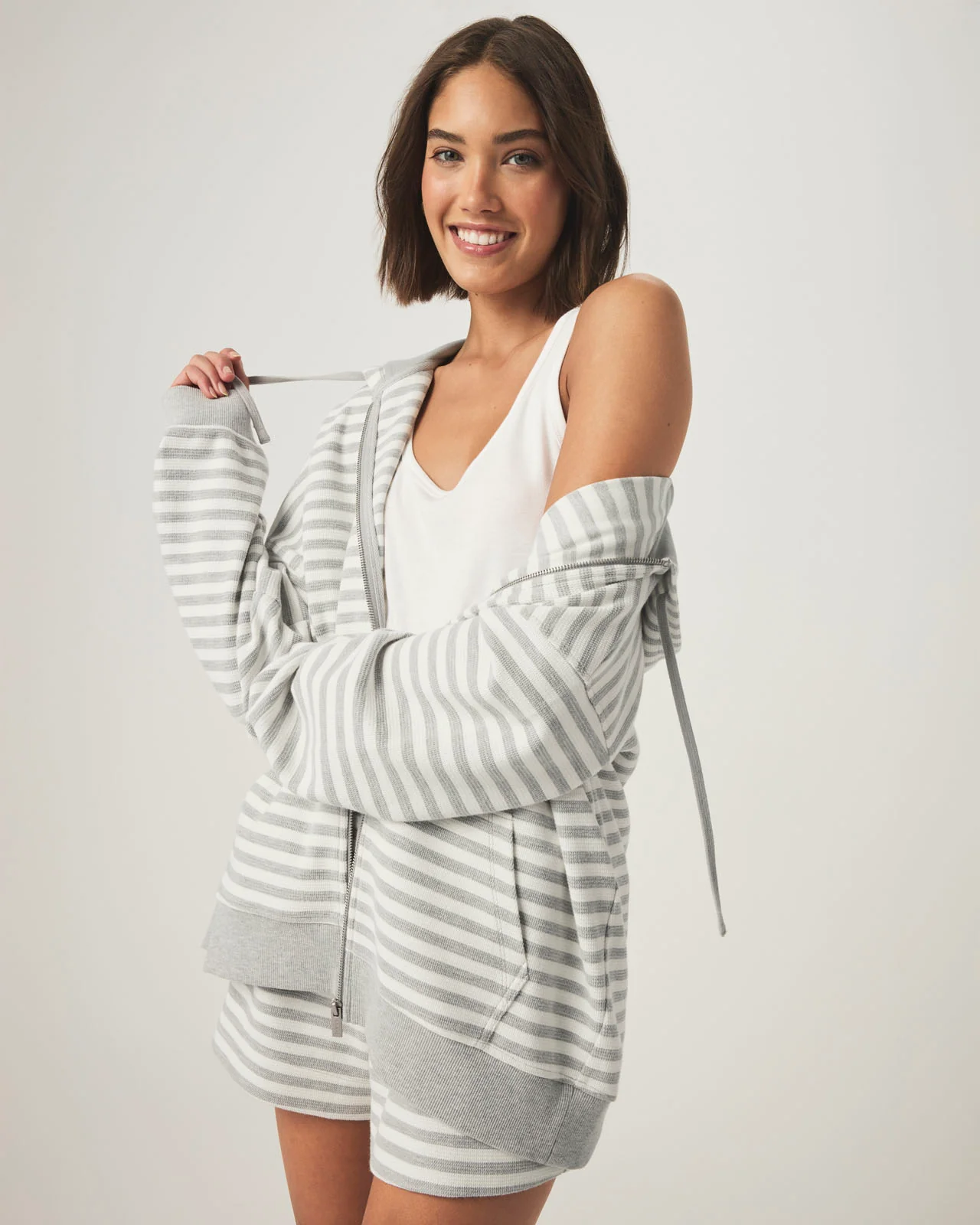 Stripe Terry Zip Up Hoodie - Image 2