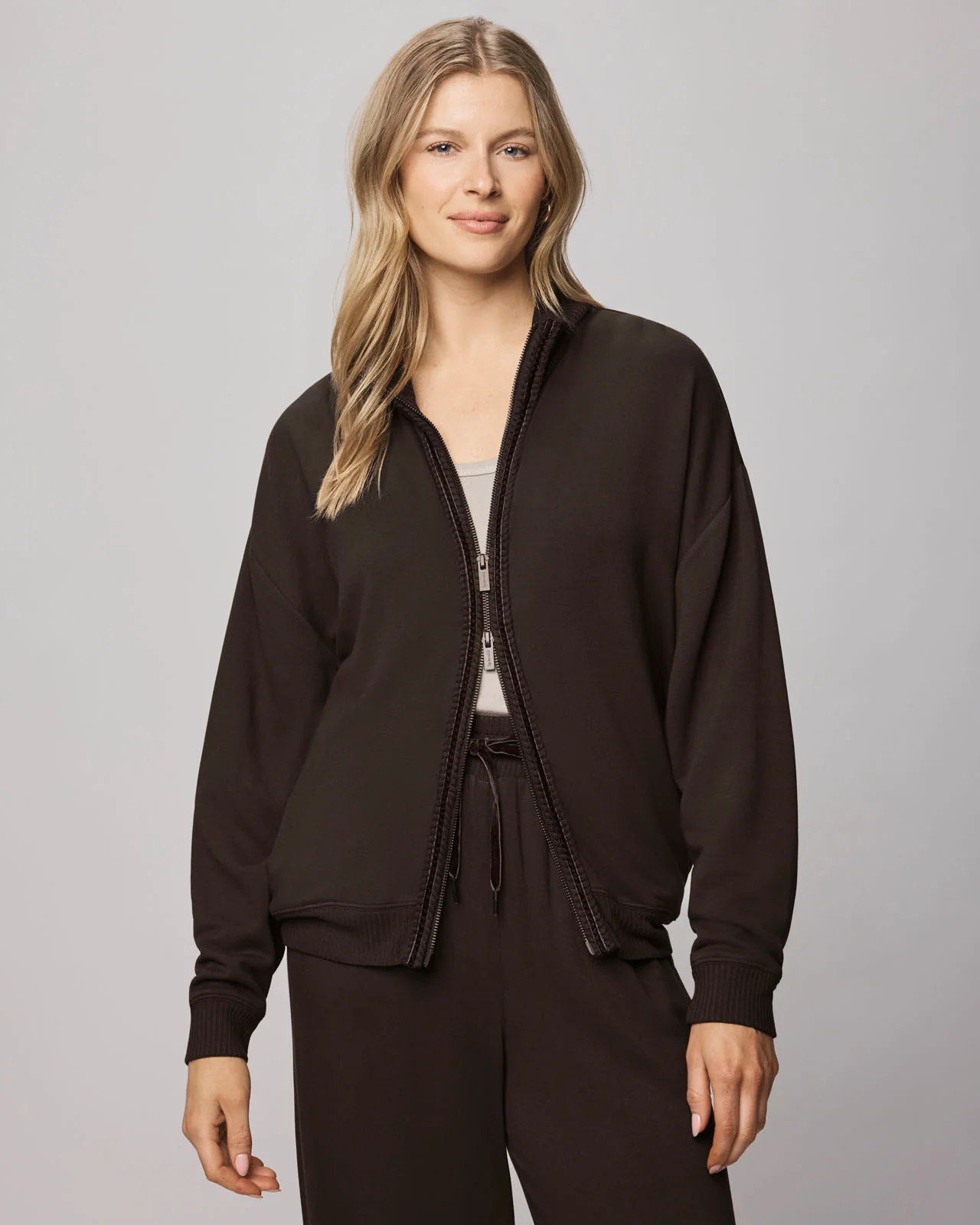 Supersoft Trim Zip Up Sweater Using LENZING™ECOVERO™ Fibers