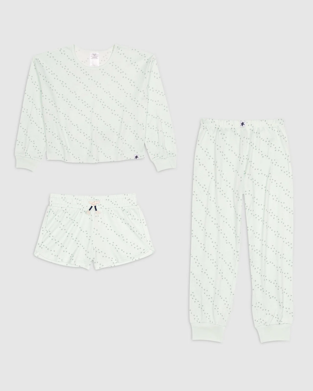 Girls Surf Hearts 3-Piece Brushed Jersey PJ Set