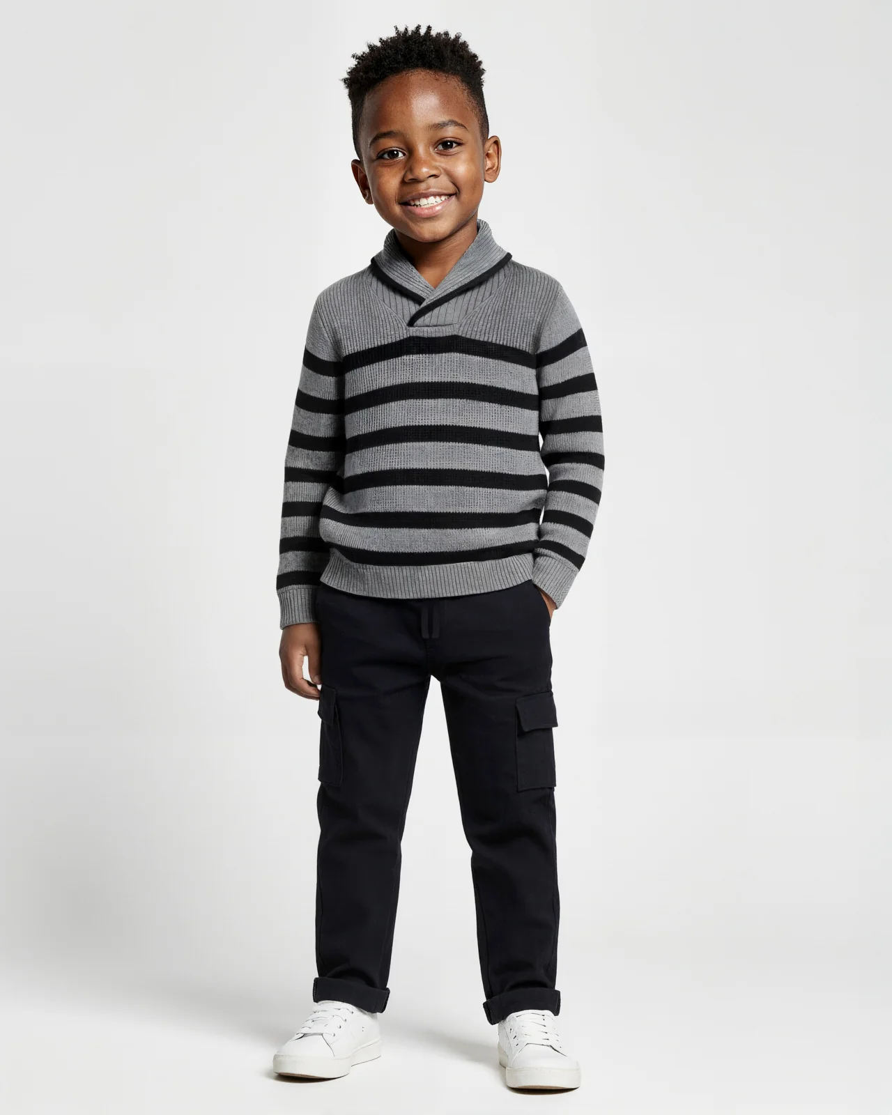 Toddler Boy Roll Neck Stripe Sweater Set