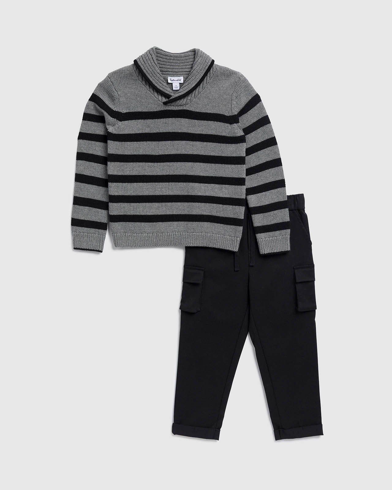 Toddler Boy Roll Neck Stripe Sweater Set - Image 2