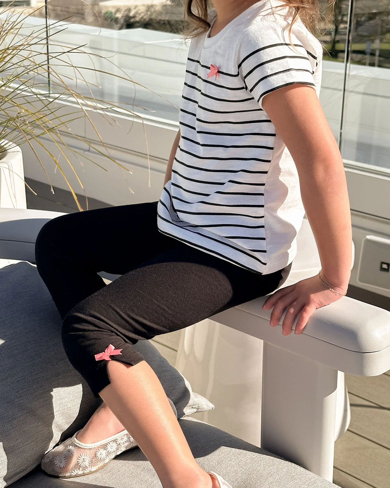 Toddler Girl Chic Stripe Short Sleeve Set - Image 2