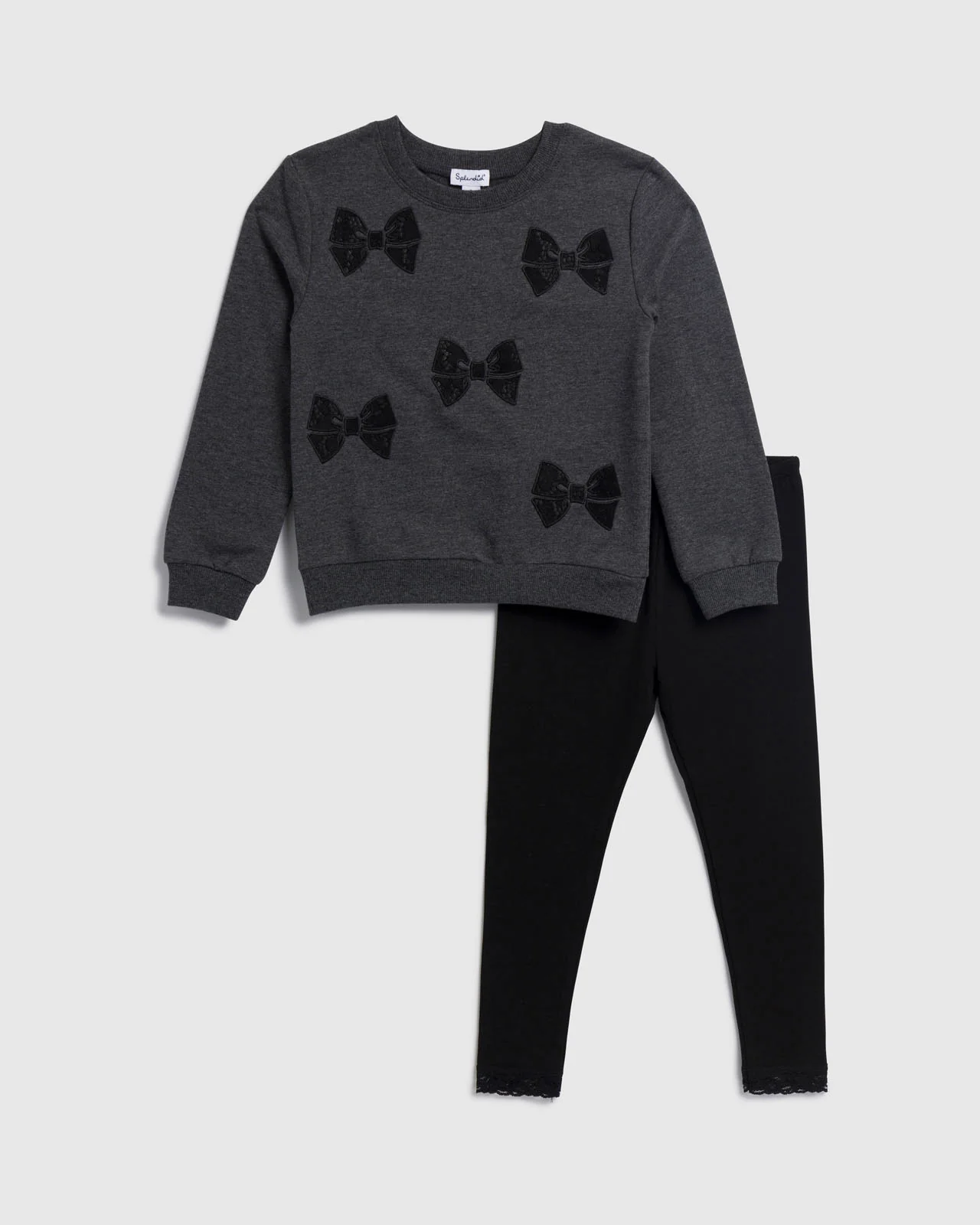 Toddler Girl Lacy Bow Sweatshirt Set - Image 2