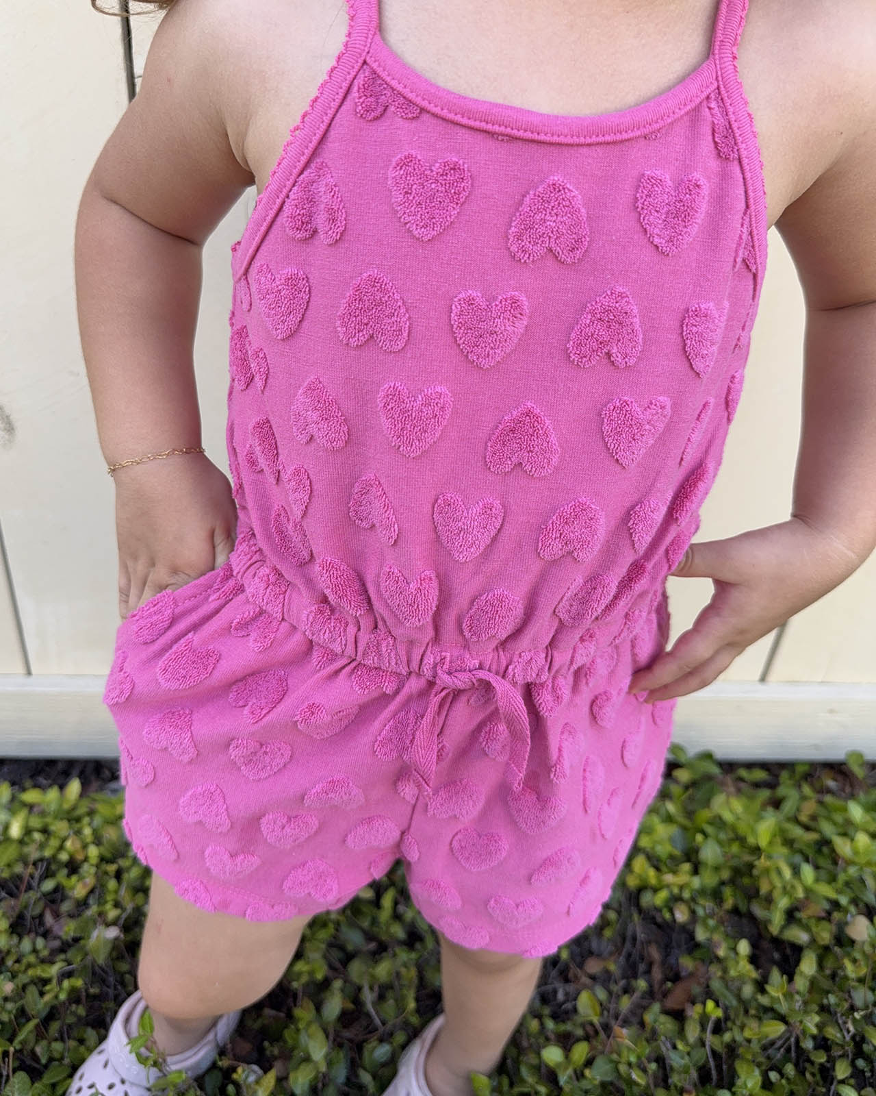Toddler Girl Loopy Terry Heart Romper - Image 3