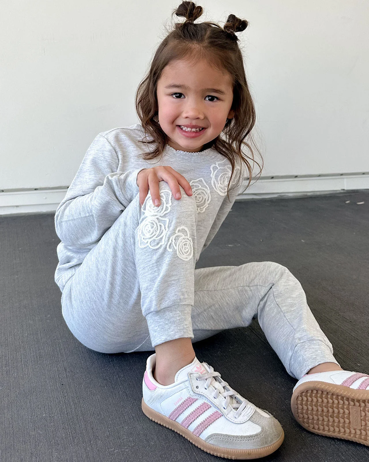 Toddler Girl Rose Embroidered Sweatshirt Set - Image 2
