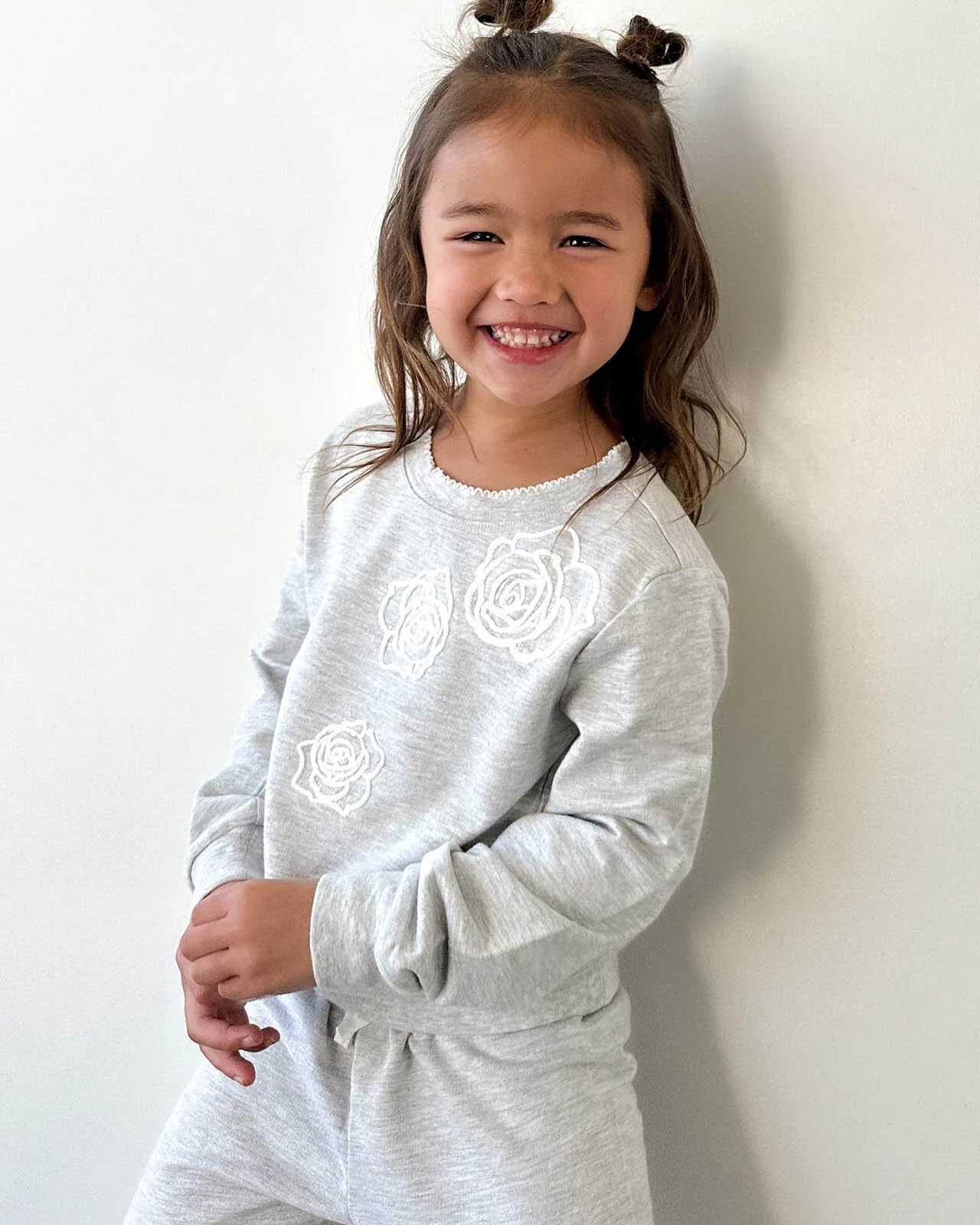 Toddler Girl Rose Embroidered Sweatshirt Set - Image 3