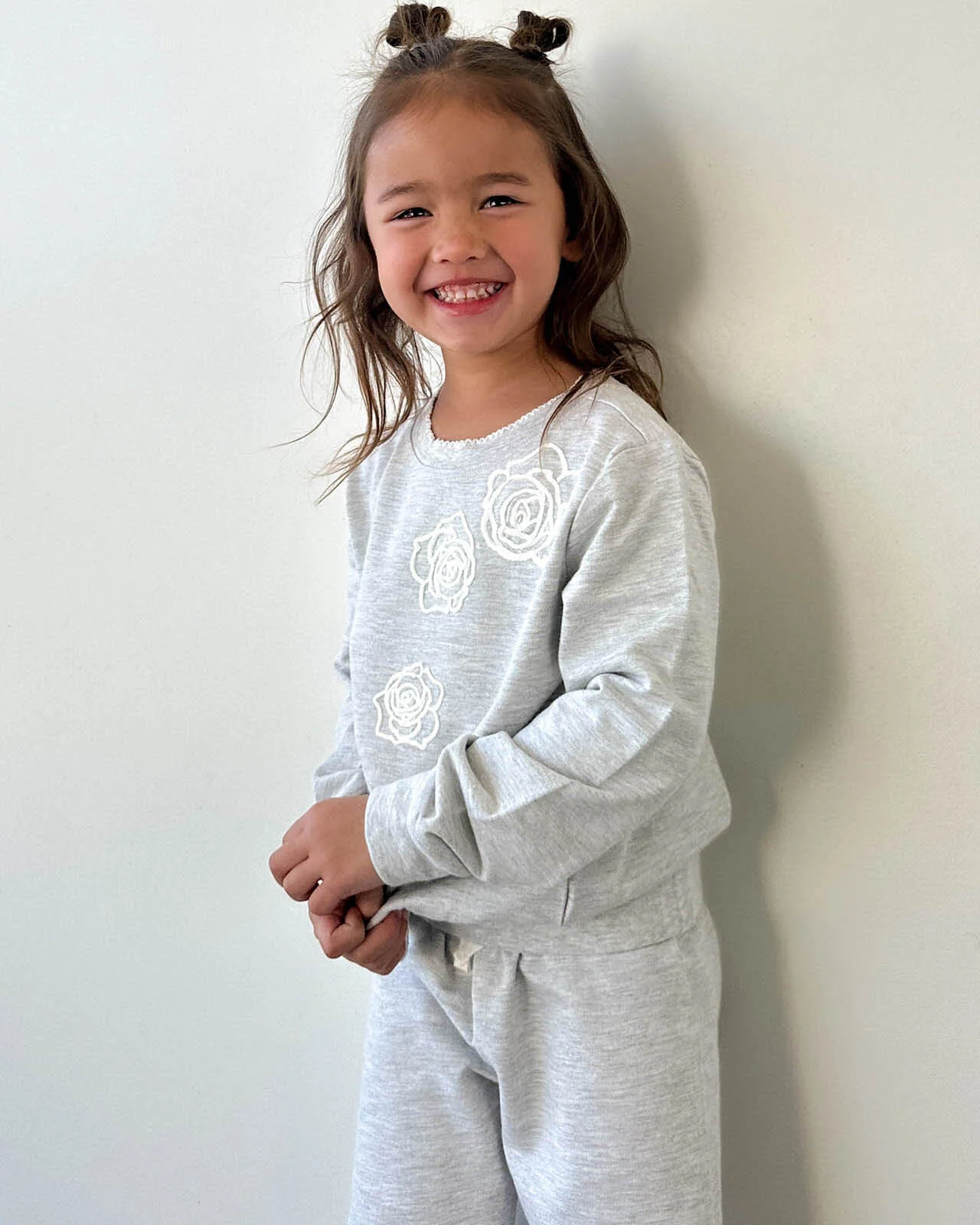 Toddler Girl Rose Embroidered Sweatshirt Set - Image 4