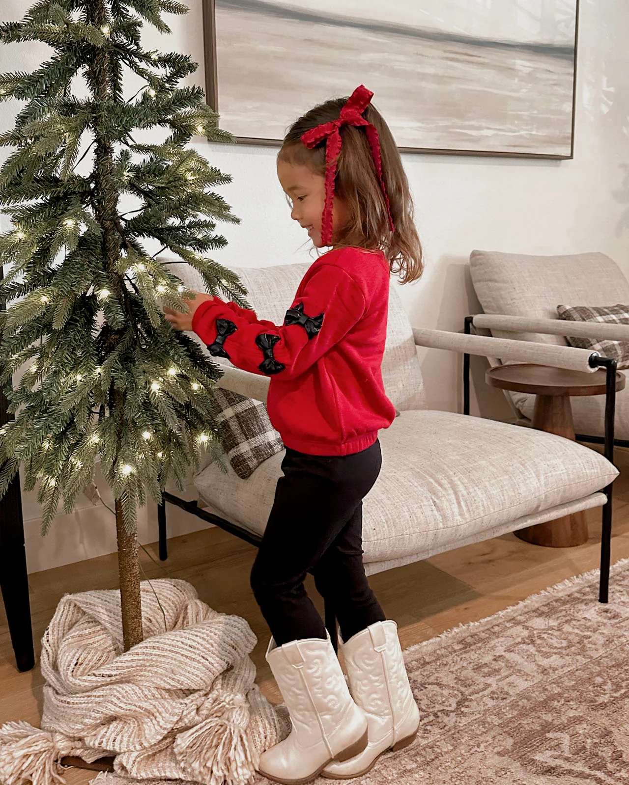 Toddler Girl Shiny Bow Sweatshirt Set - Image 3