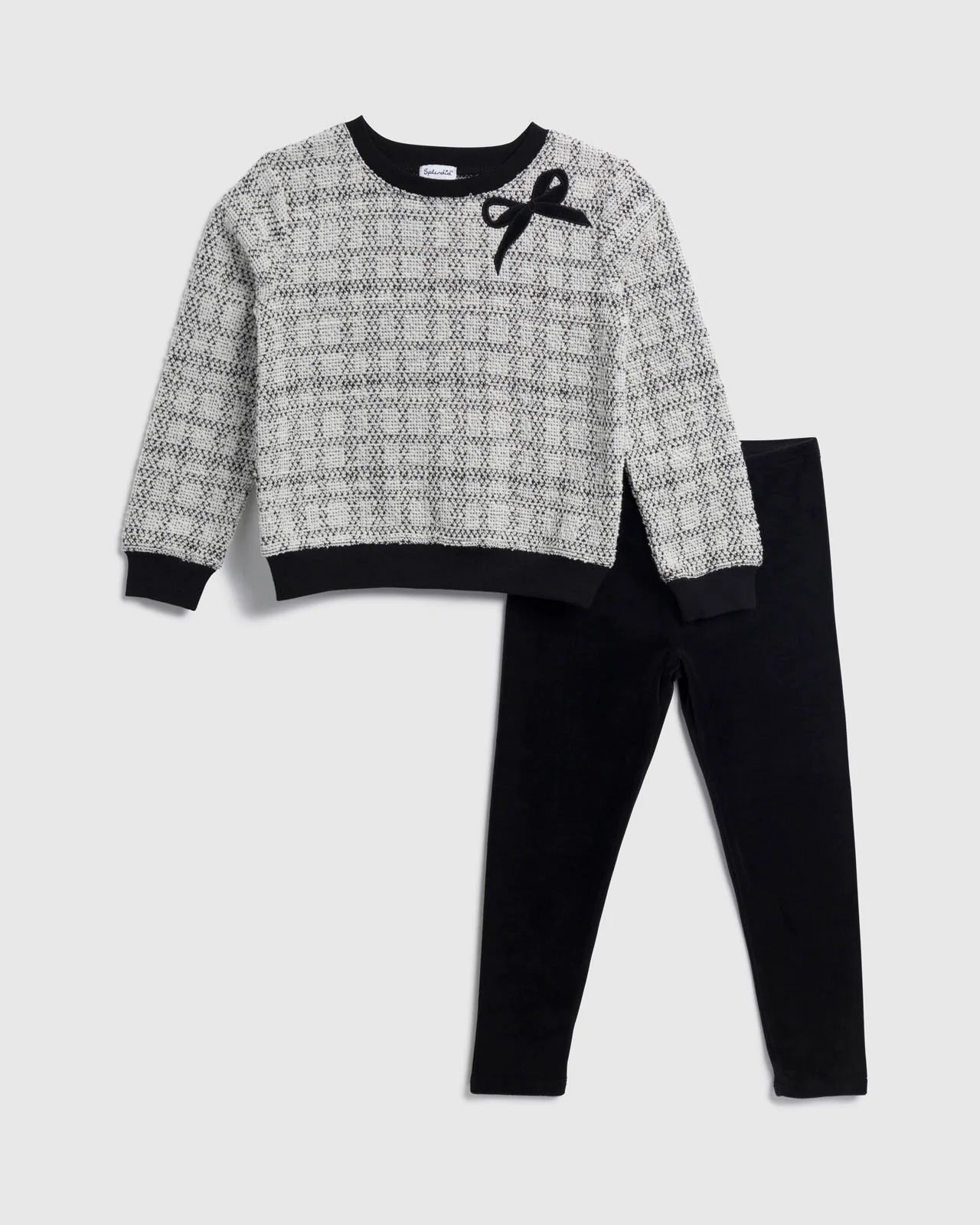 Toddler Girl Tweed Bow Sweatshirt Set - Image 2