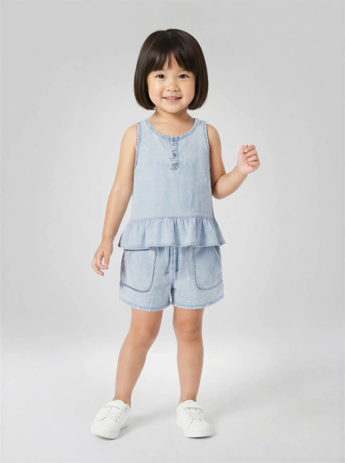 Toddler Girl Bleached Indigo Tank Set