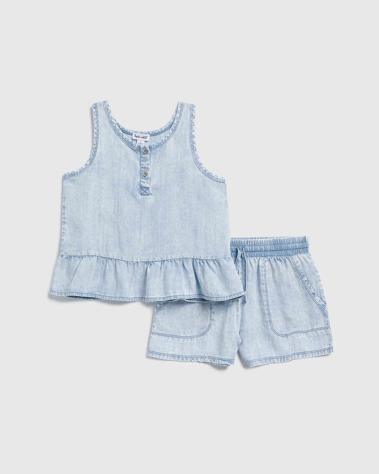 Toddler Girl Bleached Indigo Tank Set - Image 2