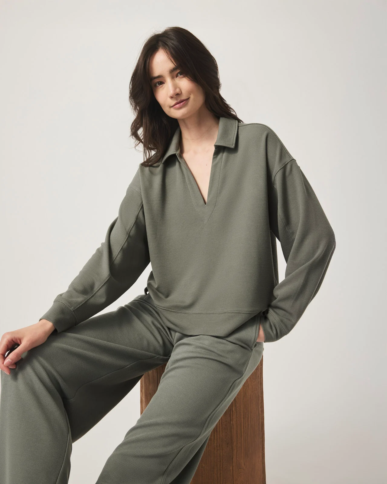 Waffle Scuba Polo Sweatshirt - Image 3