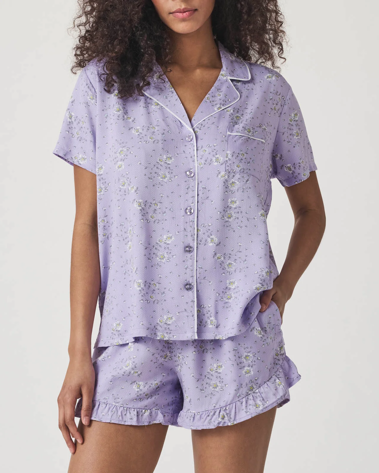 Whisper Floral Notch Collar and Short Sleep Set
