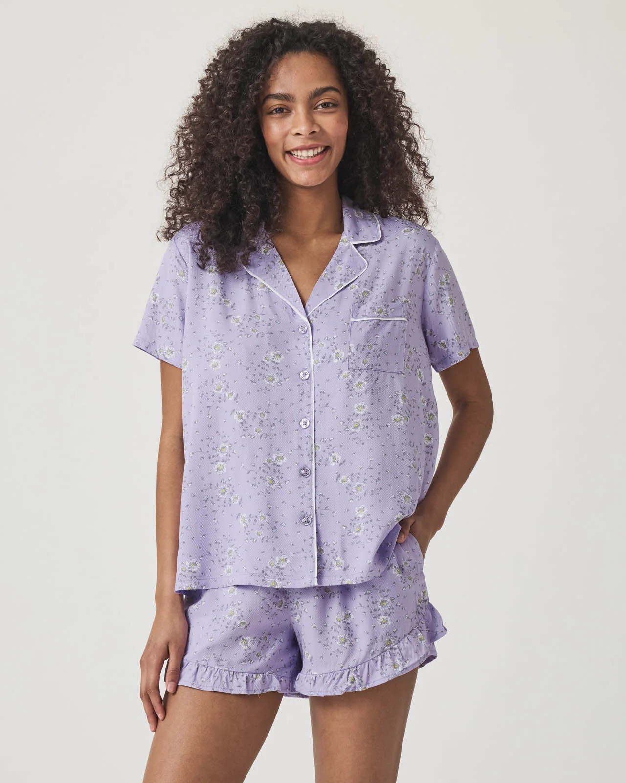 Whisper Floral Notch Collar and Short Sleep Set - Image 2