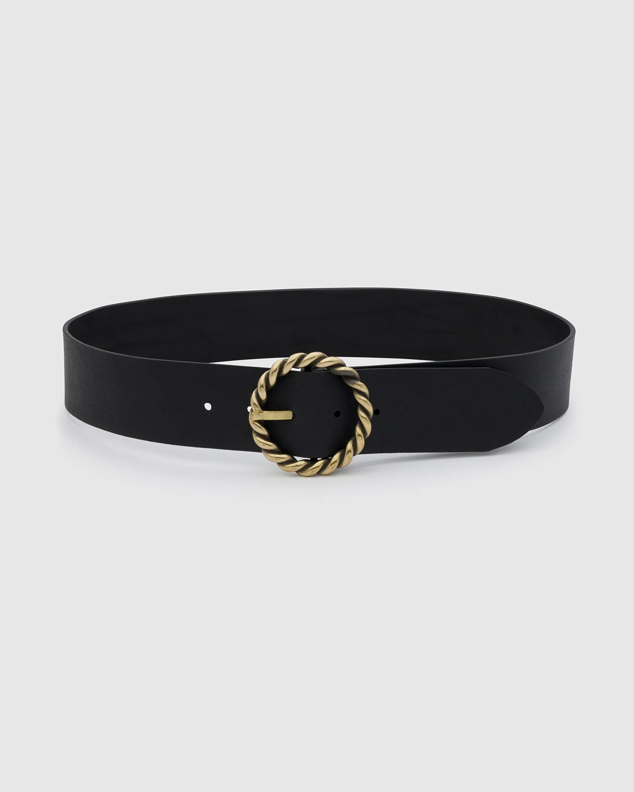 Wide Leather Belt with Metal Rope Twist Buckle - Image 2