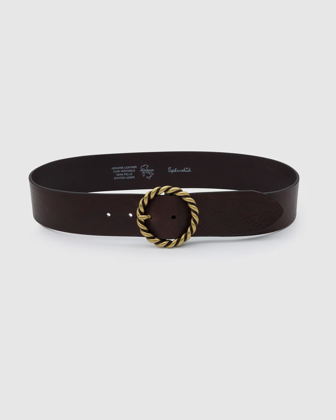 Wide Leather Belt with Metal Rope Twist Buckle - Image 4